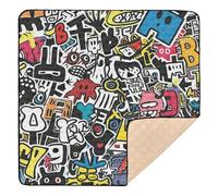 Graffiti Art Trend Play Stickers Soft Padded Baby Play Mat for Indoor Outdoor Water Resistant Activity Entertainment Mat for Babies Infants Toddlers, 50'' x 50''