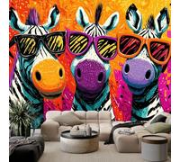 Graffiti Art Wallpaper Mural Cartoon Animal Zebra Wall Mural 400W x 280H cm, Premium Non-Woven Removable Wallpaper - Waterproof Wall Decoration Poster Modern Picture Design