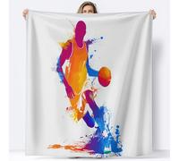 Graffiti Basketball Player Blanket Flannel Throw, Minimal Style Reversible Soft Fluffy Bedding Throw Blanket for Bed Sofa Couch Lightweight Cozy Warm Home Decor 220 x 240 cm