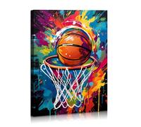Graffiti Basketball Wall Art Street Pop Canvas Posters Basketball Posters Inspirational Basketball Sports Art Prints for Boy's Room Teenager Room Framed 12"x16"