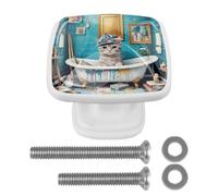 Graffiti Bathroom Cat Drawer Pulls Kitchen Cabinet Knobs White Dresser Knob Cupboard Door Handles Hardware for Bathroom Cabinets, Set of 4