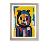 Graffiti Bear Abstract Framed Print for Living Room Bedroom Home Office Décor, Wall Art Picture Ready to Hang, Oak A4 Frame (34 x 25 cm)