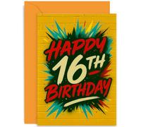 Graffiti Birthday Card for Teenage Boy, 'HAPPY 16TH BIRTHDAY' Gift, Colourful Graphic Design for Him Son Grandson Nephew Godson Brother Family Teenager, Blank Inside with Envelope