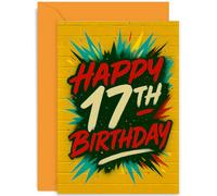 Graffiti Birthday Card for Teenage Boy, 'HAPPY 17TH BIRTHDAY' Gift, Colourful Graphic Design for Him Son Grandson Nephew Godson Brother Family Teenager, Blank Inside with Envelope