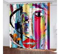 Graffiti Blackout Curtain With Eyelets Abstract Face Art 59 x 65 Inch (W X H) 2 Panels Polyester Printed Ring Top Thermal Blackout Curtains For Bedroom Living Room，Home Window Curtain Decorations