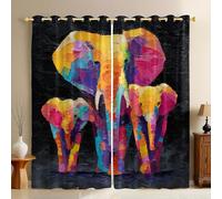 Graffiti Blackout Curtains Colorful elephants W 55" x L 96" Thermal Insulated Eyelet Drapes, Noise Reducing 3D Print Panels for Kids Bedroom, Living Room, Nursery, Set of 2