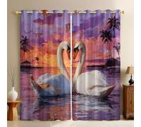 Graffiti Blackout Curtains Two swans Thermal Insulated Eyelet Drapes, Noise Reducing Super Soft Polyester Panels for Bedroom & Living Room, Set of 2 W 55" x L 69"