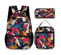 Graffiti Book Pack School Supplies Bundle for Students 8-10 Years, Memphis Style School Backpack 3 Piece Set Year 1-2 for Boys Outdoor Learning Family Trips and Weekend Adventures