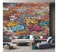 Graffiti Brick Mural Wallpaper, Street Art Wallpaper for Bedroom, Living Room, TV Backdrop, Office, Hotel Wall Background Decoration Non-Woven Wall Paper 300 x 210 cm (WxH) ADY151