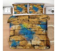 Graffiti Brick Wall Duvet Cover Set Cot Bed for Kids Boys Girls, Retro Brick Bedding Set Junior 120x150 cm, Breathable Hypoallergenic Soft Reversible Toddler Duvet with 1 Pillowcase