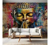 Graffiti Buddha Statue Wallpaper for Living Room, Meditation Colorful Wall Mural for Bedroom, Non-Woven Photo Wallpaper Home Decor 300X210cm, Wall Decoration D17