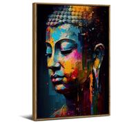 Graffiti Buddha Wall Art Wood Framed for Bedroom, Colorful Blue Pink Zen Canvas Painting Modern Home Decor Wall Art Buddhist Themed Canvas Print Buddha Spiritual Picture Living Room Decoration (24x36)