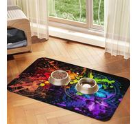 Graffiti Butterfly print PU Leather Feeding Mat for Dogs Cats Pet Food Mat Absorbent Non-Slip Rubber Bottom