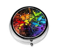 Graffiti Butterfly Print Round Pill Organizer 3 Compartment Pill Box Portable Medicine Pill Case for Outdoor Travel