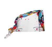 Graffiti Cat Head Breathable Work hat with Sweatband and Adjustable Back tie, Suitable for Men and Women Black