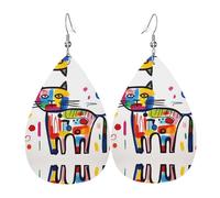 Graffiti Cat Leather earrings, European and American style earrings for young women, birthday gifts/Valentine's Day gifts