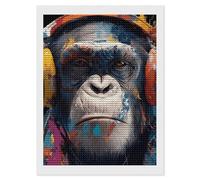 Graffiti Chimp Gorilla with Headphones Diamond Art Painting Kit Full Drill Paint Round Crystal Points for Adult Beginners