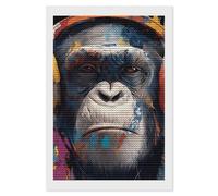 Graffiti Chimp Gorilla with Headphones Diamond Art Painting Kit Full Drill Paint Round Crystal Points for Adult Beginners