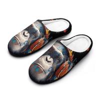 Graffiti Chimp Gorilla With Headphones Men's Cotton Slippers Soft Cotton-Lining Warm Home Shoes Non-Slip Washable 13-14（46-47）