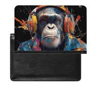 Graffiti Chimp Gorilla with Headphones Passport Holder Cover Wallet with ID Card Slot Slim Travel RFID Blocking Case Protector Essentials for Women Men