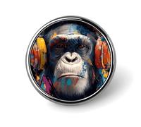 Graffiti Chimp Gorilla With Headphones Round Badge Pin Metal Memorial Brooch Button Lapel Pins for Backpack Wedding