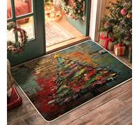 Graffiti Christmas Tree Front Black Door Mat Outside Inside Entrance 29 * 17, Xmas Colorful Brick Wall Outdoor Non Slip Doormat, Small Holiday Happy Print Patio Garage Shoes Off Door Rug