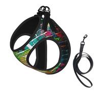 Graffiti Colorful Brick Print Adjustable Harness Leash Set For Cats And Dogs, Soft Breathable Kitten Puppy Mesh Vest With Reflective Design, Escape-Proof Lead For Small Pets Walking Training