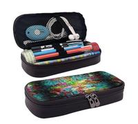 Graffiti Colorful Brick Print Leather Flap Cosmetic Case, Cosmetic Bag, Zipper Storage Bag, Leather Flap Stationery Bag, Black, One Size