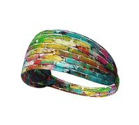 Graffiti Colorful Brick Print Printed Hairband Sport Hairband, Stretchy Wide Hairband, Unisex Casual Hairband