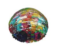 Graffiti Colorful Brick print Women's shower cap Reusable elastic shower cap Double-layer hair cap Shower cap