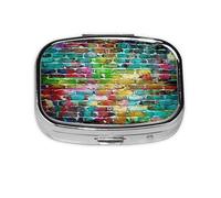 (Graffiti Colorful Brick) Square Pill Box with 2 Compartment Small Pill Organizer Portable Pill Case Vitamin Containers, Travel Essentials 5.5x4x1.8 cm