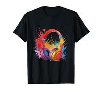 Graffiti Colorful Headphones with Bold Paint Splash T-Shirt