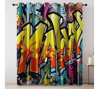 Graffiti Colorful Lettering Culture Living Room Darkening Curtains - Multicolor Microfiber eyelet Window,W 46.06" x L 72.05"(2 Panels) Window Treatment Sets