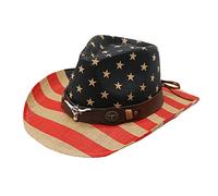 Graffiti Cowboy American-Flag Pattern Hat for Men Western Model Show Adult with Head Decors Hats for Adult Outdoor with Anti-Slip Rope for Large Curved Brim