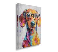 Graffiti Dachshund Canvas Wall Art Colorful Banksy Dachshunds Pictures Pop Art Painting Dachshund Prints Abstract Modern Animal Artwork for Bathroom Living Room Bedroom Framed Wall Decor 12"x16"