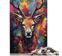Graffiti Deer Jigsaw Puzzles 500 Pieces for Adults Toys Games Puzzle Wood Jigsaw Puzzle for Age 18 Years Upe Ducational Games 500pcs (52x38cm)