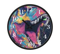 Graffiti Dinosaur Night Light Wall Clock Glow in Dark Light Up Wall Clocks Non-Ticking Silent Battery Operated Clocks 12 Inch for Bedroom Home