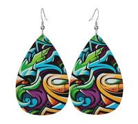 Graffiti Drawing Art Earrings, Lightweight Leather Teardrop Dangle Drop Earrings for Christmas Birthday Gift, Fashion Pendant for Women Jewelry Outfits Accessories