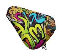 Graffiti Drawing Bike Seat Cover Waterproof Oxford Fabric, Universal Adjustable Bicycle Saddle Cover with Drawstring Easy Install Protective Rain Dust Covers for Women Men