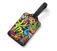 Graffiti Drawing Luggage Tag for Suitcase - PU Leather Suitcase Tags with Name ID Card & Adjustable Strap, Durable Scratch-Resistant Travel Bag Tag for Backpacks Gym Bags