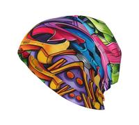 Graffiti Drawing Print Soft Stylish Knit Beanie for Unisex Double Layer Cap, Knit Hats for Men, All Seasons Black