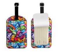 Graffiti Drawing Printed Leather Luggage Tag, Durable Baggage Identifier, Soft PU ID Label, for Business Travel