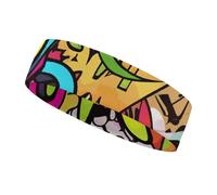 Graffiti Drawing Sports Sweatband 15" Polyester Hairband Absorbent Quick-Dry Headband for Running, Yoga