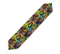 Graffiti Drawing Table Runner for Dining Table, Short Plush Runners Washable & Durable Tablerunner Modern Home Decor for Wedding, Kitchen, Holiday 229*33cm