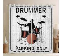 Graffiti Drum Retro Window Drapes Hip Hop Musical Boys Girls Living Room Curtains Drummer Music Street Bedroom Curtains Home Decor White Black Brown Window Treatments 2 Panels Set,46x72 Inch