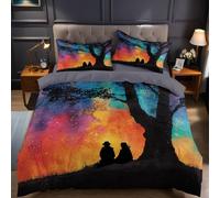 Graffiti Duvet Cover Set 290x235 cm Watercolor painting of couple under the tree Soft Breathable Polyester Bedding with 2 Pillowcase 50x75 cm, Zip Closure Quilt Cover for Modern Bedroom Decor