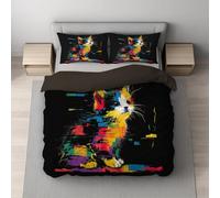 Graffiti Duvet Cover Set Soft Comforter Cover Bright Vibrant Cat Print Pattern 3 Piece Bedding Set with Pillowcase All Season Decor Quilt Cover with Zipper Queen Size Black 102" x 87"