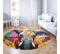 Graffiti Elephant Print Round Area Rug for Living Room Washable Nursery Rug for Playroom Colorful Circle Rugs for Kids Bedroom Non-slip Circluar Carpet Soft Kid Rug for Classroom Dorm 150cm