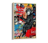Graffiti Follow Your Dreams Brainwash Banksy Style Canvas Floater Frame Print Picture Art - Light Oak Frame 12 inch wide x 18 inch high
