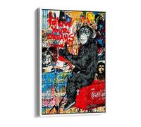 Graffiti Follow Your Dreams Brainwash Banksy Style Canvas Floater Frame Print Picture Art - White Frame 12 inch wide x 18 inch high